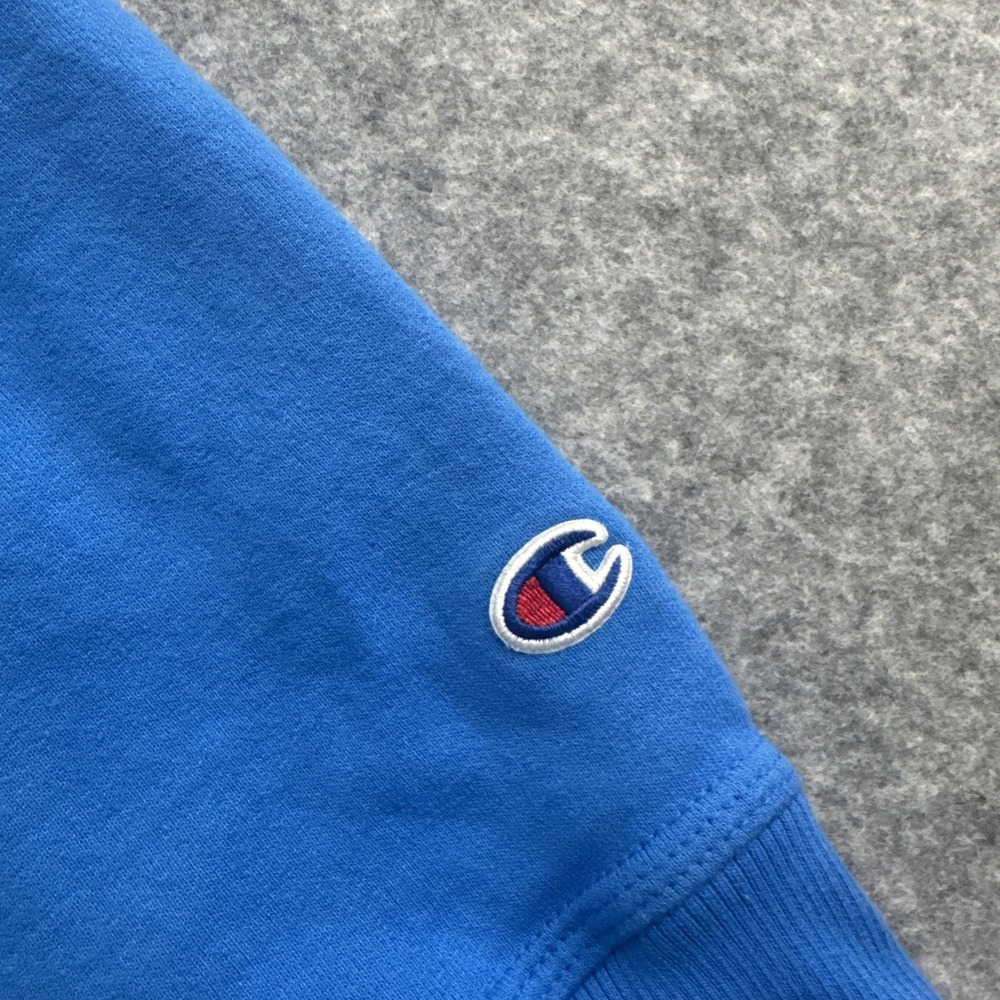 Champion Men's Blue Pullover Hoodie Size XL Graphic Print Logo Orange Highlights - Picture 8 of 12